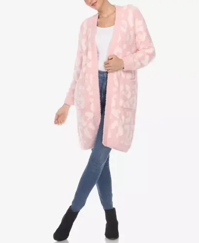 Ayollar uchun leopard naqshli ochiq old Sherpa kardigan - 3