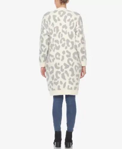 Ayollar uchun leopard naqshli ochiq old sherpa kardigan - Bej - WHITE MARK (1)