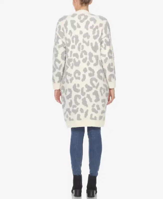 Ayollar uchun leopard naqshli ochiq old sherpa kardigan - Bej - 2