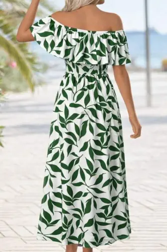 Ayollar uchun Madonna yoqali, ko'krak qismi rezinkali, yirtmali, uzun naqshli suprem ko'ylak - BÜYÜKBEDENIZ (1)