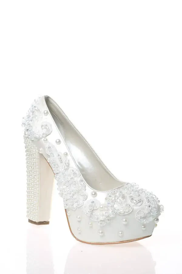 Ayollar uchun marvaridli to'y poyabzali 4002cnr - 3