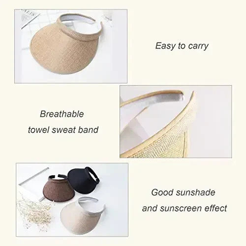 Ayollar uchun mato bilan qoplangan slip-on visor, erkaklar uchun sozlanishi kepka sport quyosh vizorlari - 6