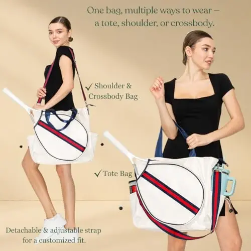Ayollar uchun Mini Momo Tennis Sumkasi, Racket Tote, Uslubli Ryukzak - Unisex Raketka Sporti Pickleball Sumkasi, Yelkaga osiladigan va ko'ndalang taqiladigan kamar, Katta bo'lim - 5