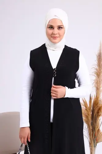 Ayollar uchun Modest Likra Tugmali Uzoq Homiladorlik Jileti Qora - FERACE (1)