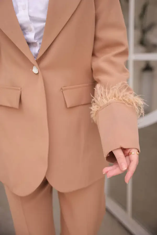 Ayollar uchun mo'ynali jaket va shim to'plami - 2