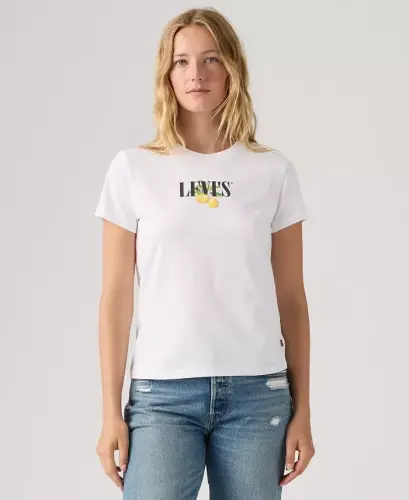 Ayollar uchun mukammal grafik logotipli paxta futbolka - P2_disco Lemons Bright White - 3