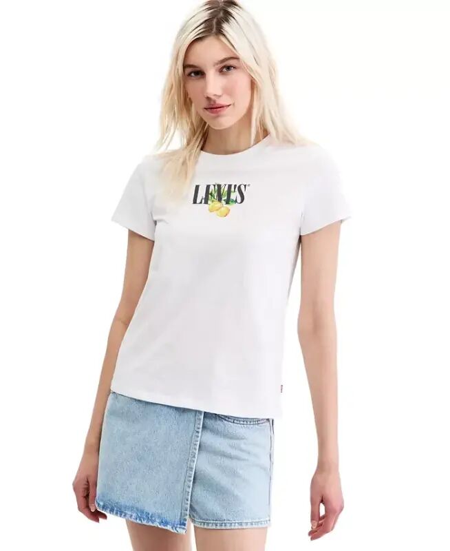 Ayollar uchun mukammal grafik logotipli paxta futbolka - P2_disco Lemons Bright White - LEVI'S
