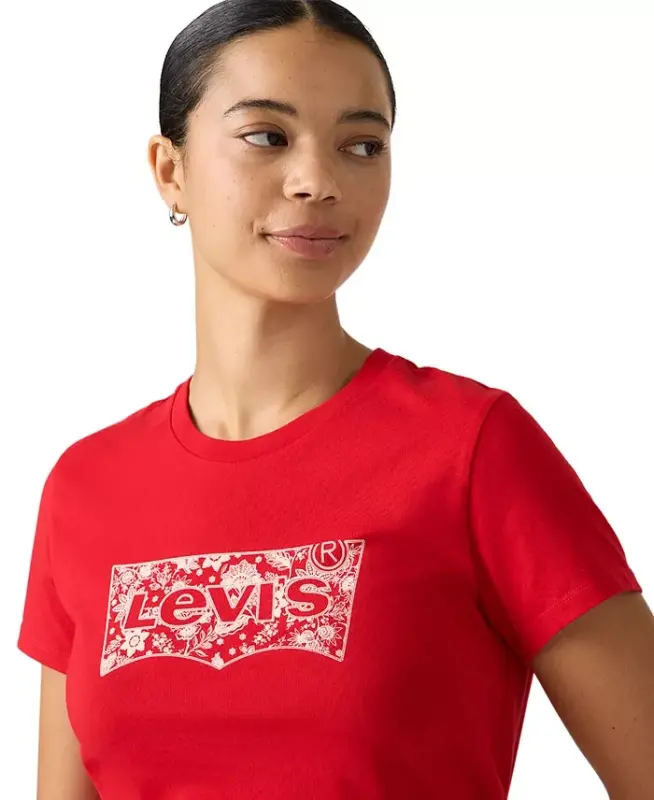 Ayollar uchun mukammal grafik logotipli paxta futbolkasi - Floral Bandana Bw Haqiqiy qizil - 2