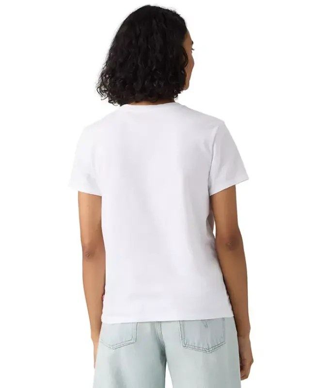 Ayollar uchun mukammal grafik logotipli paxtali futbolka - Blur Florals With Serif Emb Bright White - 3
