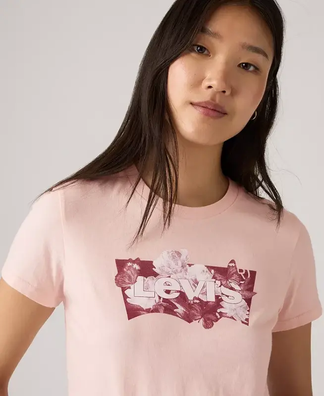 Women's Perfect Graphic Logo Cotton T-Shirt - Blurry Flower Field Bw Mangano Calcite - 2
