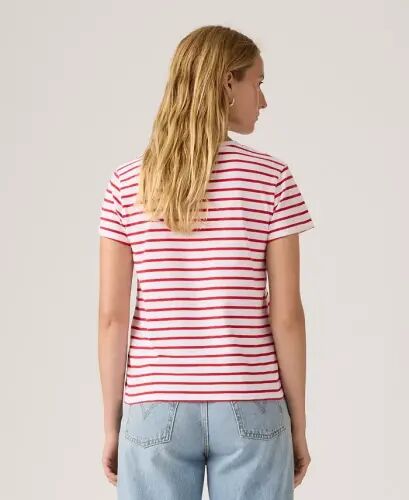 Ayollar uchun mukammal yumaloq yoqali paxtali futbolka - Emily Stripe Bright White Urban Red - 2