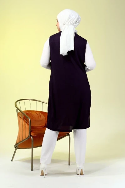 Ayollar uchun muloyim kiyimlar, uzun yozgi cho'ntakli fermuarli jilet, binafsha - 7