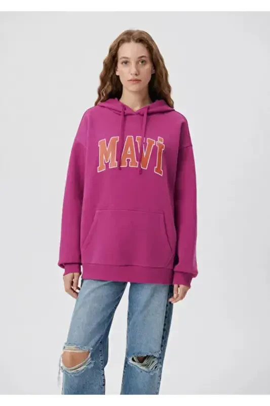 Ayollar uchun Murdüm M1600361-70597 ko'k bosma bilan jihozlangan svitshot - MAVI