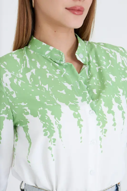 Ayollar uchun och yashil, sudyalar yoqasi, naqshli ko'ylak ARM-25Y - 3