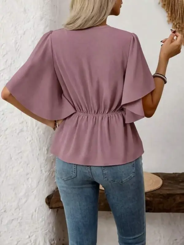 Ayollar uchun oldi tugmali qisqa yengli import krep bluzka - 4