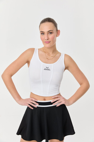 Ayollar uchun oq rangli orqa qismi bog'langan crop top 0080 - 34