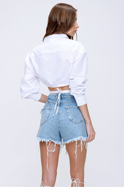 Ayollar uchun oq shnurokli poplin crop ko'ylak ALC-X6039 - 6