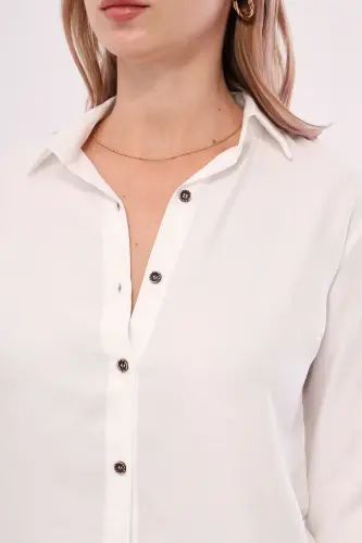 Ayollar uchun oq uzun yengli oddiy ko'ylak ARM-18Y001176 - 3