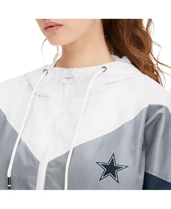 Ayollar uchun oq va ko'k Dallas Cowboys Staci yarim fermuarli ko'ylagi shamol o'tkazmaydigan kurtkasi - Oq, Ko'k - 3