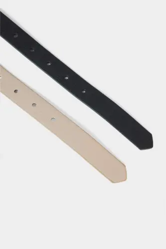 Ayollar uchun oval toka bilan sun'iy charm 2 ta klassik kamar aralashmasi - 3