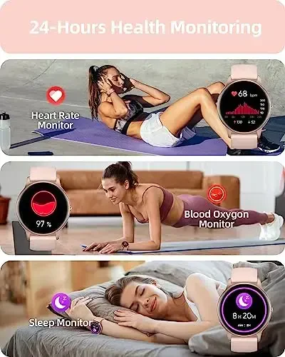 Ayollar uchun Parsonver Smart Watch(Javob berish/Qo'ng'iroq qilish), HD Ekran Fitness Tracker IP68 Suv o'tkazmaydigan, 100+ Sport Rejimi, Yurak urishi/Uyqu/SpO2/Qadamlar Monitori, Android va iPhone uchun Dumaloq Smartwatch, Pushti tilla - 3