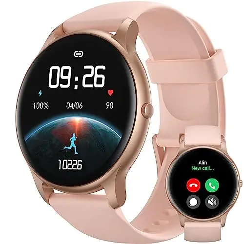 Ayollar uchun Parsonver Smart Watch(Javob berish/Qo'ng'iroq qilish), HD Ekran Fitness Tracker IP68 Suv o'tkazmaydigan, 100+ Sport Rejimi, Yurak urishi/Uyqu/SpO2/Qadamlar Monitori, Android va iPhone uchun Dumaloq Smartwatch, Pushti tilla - 1