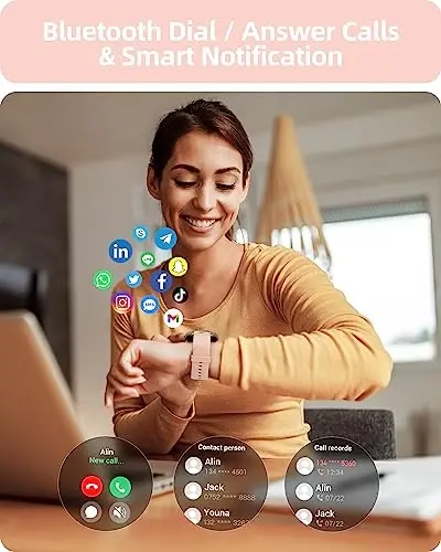 Ayollar uchun Parsonver Smart Watch(Javob berish/Qo'ng'iroq qilish), HD Ekran Fitness Tracker IP68 Suv o'tkazmaydigan, 100+ Sport Rejimi, Yurak urishi/Uyqu/SpO2/Qadamlar Monitori, Android va iPhone uchun Dumaloq Smartwatch, Pushti tilla - PARSONVER (1)