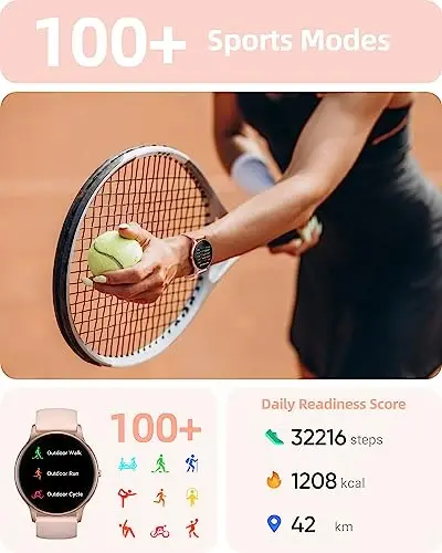 Ayollar uchun Parsonver Smart Watch(Javob berish/Qo'ng'iroq qilish), HD Ekran Fitness Tracker IP68 Suv o'tkazmaydigan, 100+ Sport Rejimi, Yurak urishi/Uyqu/SpO2/Qadamlar Monitori, Android va iPhone uchun Dumaloq Smartwatch, Pushti tilla - 4
