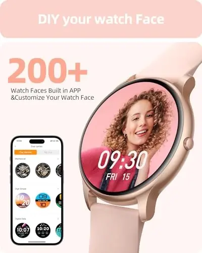 Ayollar uchun Parsonver Smart Watch(Javob berish/Qo'ng'iroq qilish), HD Ekran Fitness Tracker IP68 Suv o'tkazmaydigan, 100+ Sport Rejimi, Yurak urishi/Uyqu/SpO2/Qadamlar Monitori, Android va iPhone uchun Dumaloq Smartwatch, Pushti tilla - 6