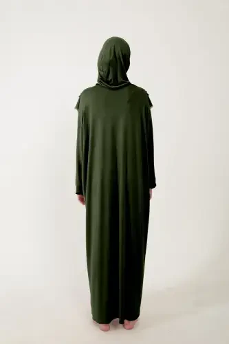 Ayollar uchun paxtali ro'molli namoz libosi, dantelli, bir qismli trikotaj mato - Xaki - 4