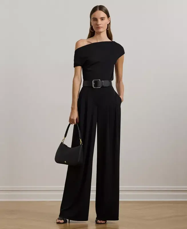 Ayollar uchun plili strech jersi keng paçali shimlar, oddiy va kichkina - LAUREN RALPH LAUREN