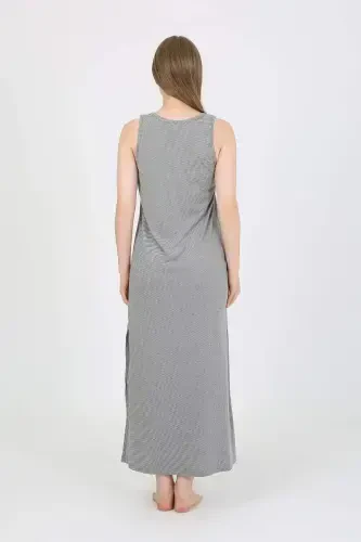 Ayollar uchun qalin yelkali, yon cho'ntag'li, uzun kulrang uyqu liboslari 90110 - 4