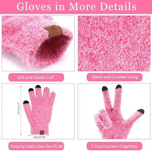 Ayollar uchun qishki issiq trikotaj shapka sensorli ekranli qo'lqoplar uzun bo'yin sharf to'plami jun bilan qoplangan bosh suyagi qopqoqlari ayollar uchun sovg'alar - 2