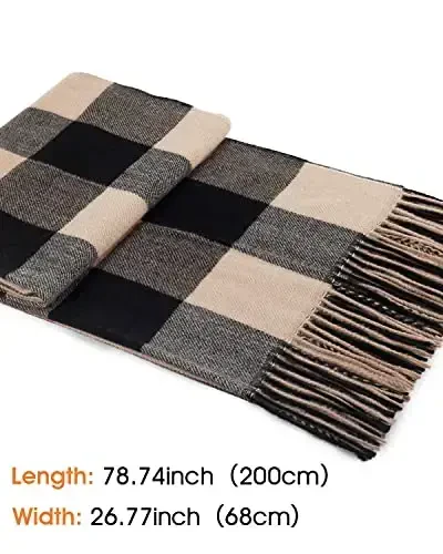 Ayollar uchun qishki katta issiq ro'mol klassik tassel plaid katta hajmli sharflar qalin o'ralmalar - 3