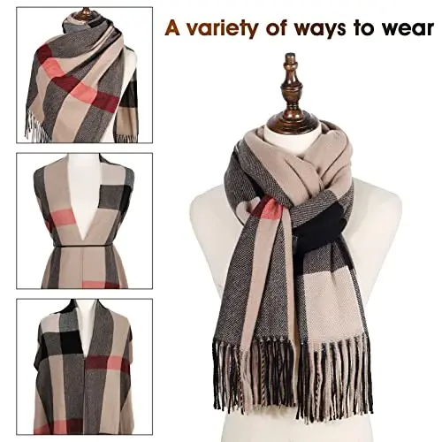 Ayollar uchun qishki katta issiq ro'mol klassik tassel plaid katta hajmli sharflar qalin o'ralmalar - 5