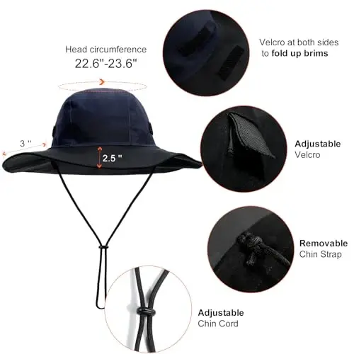 Ayollar uchun qishki suv o'tkazmaydigan paqir shapka, issiq junli astarli yomg'ir shapka UPF50+ erkaklar uchun ochiq havoda sarguzasht tadqiqotlari, sayohat safari kepkasi - 5