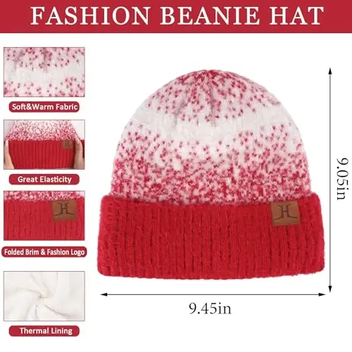 Ayollar uchun qishki trikotaj shapkalar va sensorli ekranli qo'lqoplar uzun sharf to'plami, iliq jun bilan qoplangan bosh suyagi shapkalari sharflar ayollar uchun - 2