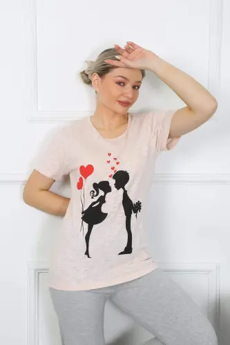 Ayollar uchun qisqa qisma paxta pijama to'plami 4207 - 6