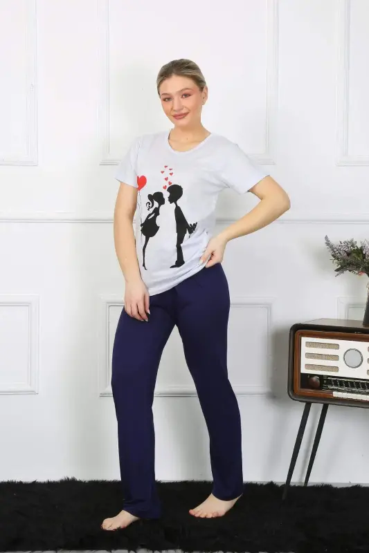 Ayollar uchun qisqa qol paxtadan pijama to'plami 4208 - 10