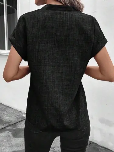 Ayollar uchun qisqa yengli hakim yoqali Sofya bluzkasi - 3