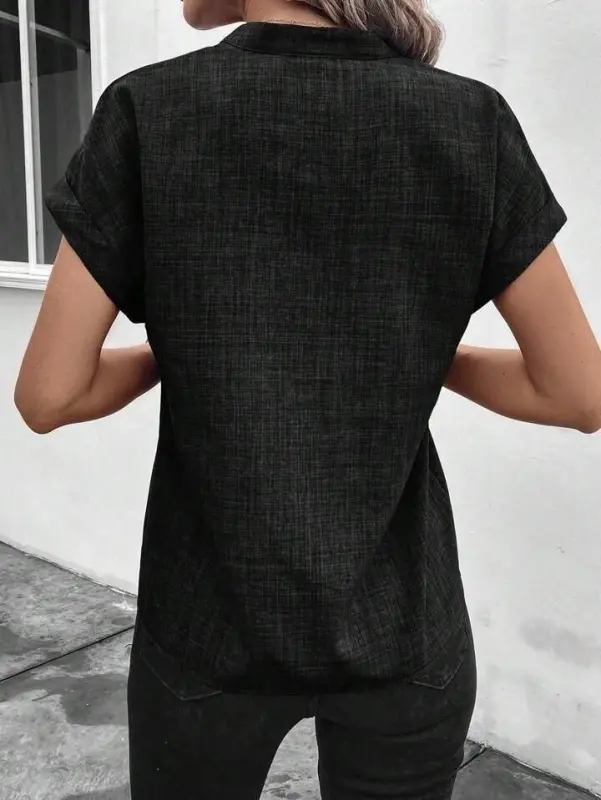 Ayollar uchun qisqa yengli hakim yoqali Sofya bluzkasi - 3