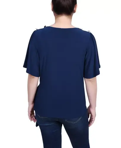 Ayollar uchun qisqa yengli o'ralgan top - To'q ko'k - NY COLLECTION (1)