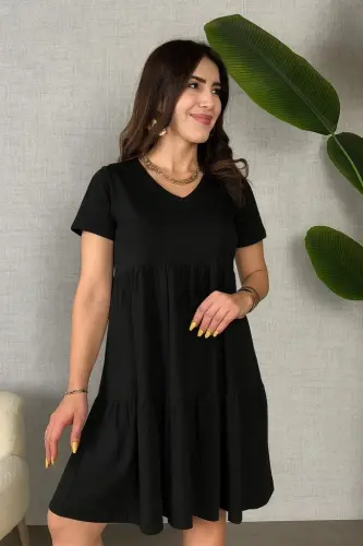 Ayollar uchun qisqa yengli, V-yoqali viskoza ko'ylak - 3