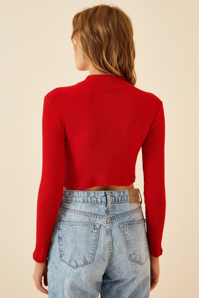 Ayollar uchun qizil ipli baliqchi yoqa qisqartirilgan trikotaj bluzkasi GT00059 - 6