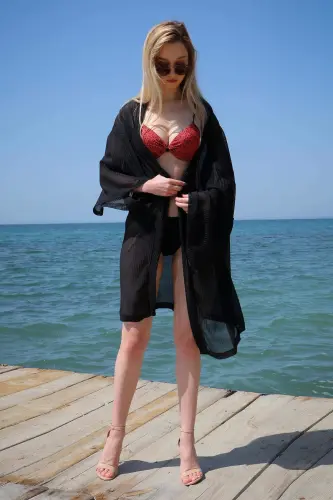 Ayollar uchun qizil rangdagi yarim ochiq bikini to'plami 35013 - 9
