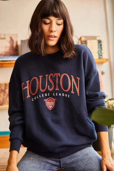 Ayollar uchun qora-ko‘k Houston bosib chiqarilgan kakajira sweatshirt SWT-19000426 - 3