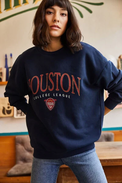 Ayollar uchun qora-ko‘k Houston bosib chiqarilgan kakajira sweatshirt SWT-19000426 - 5