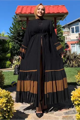 Ayollar uchun qora plyusirli volanli abaya T 4547 - TRENDTESETTÜR (1)