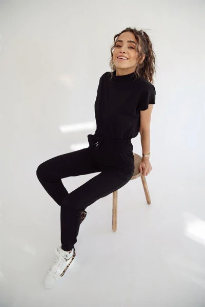 Ayollar uchun qora rangli elastik manjetli sport shim - NOA NOA (1)