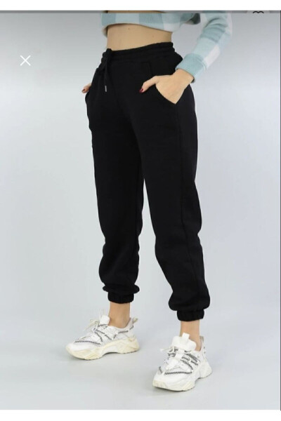 Ayollar uchun qora yuqori belli jogger sport shim - 1